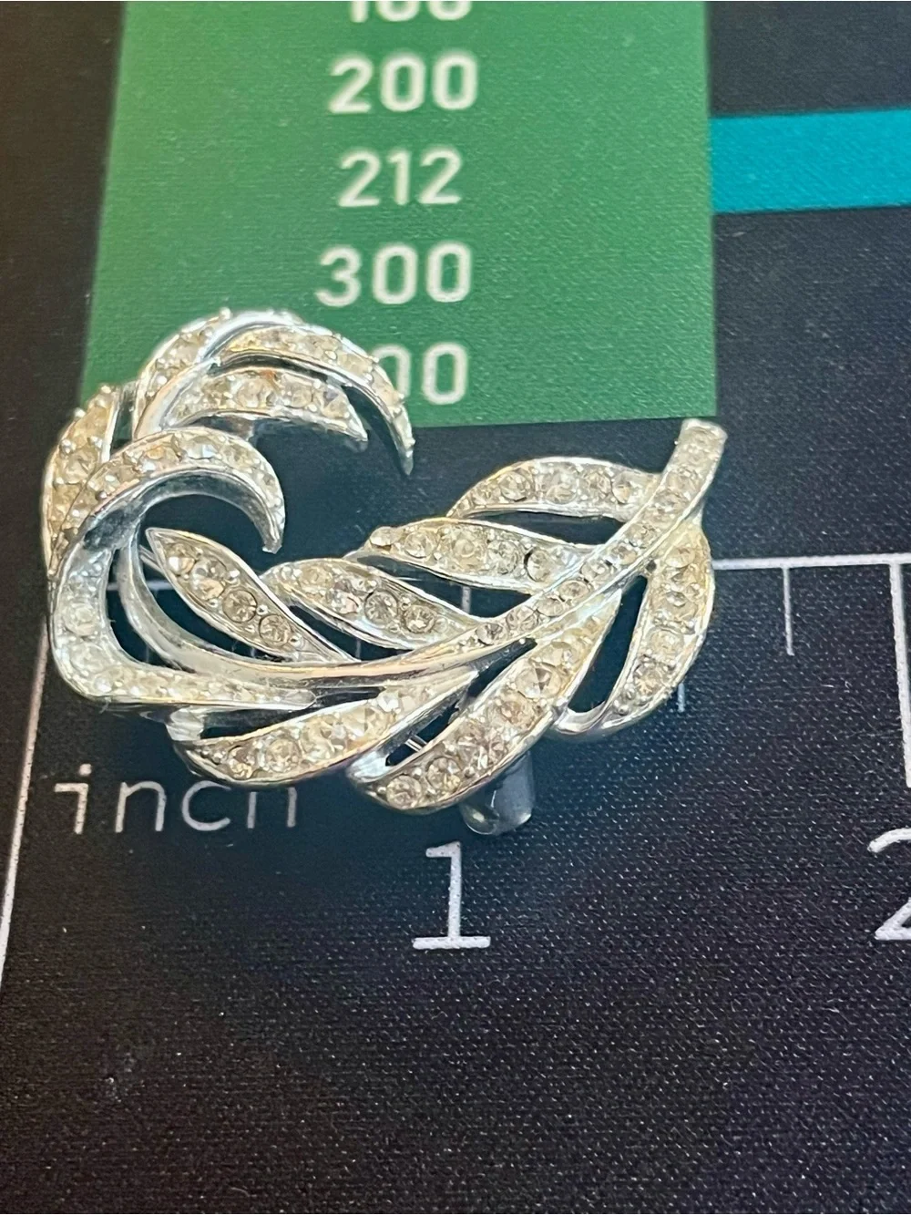 Vintage Lisner Rhinestone Leaf Brooch Silver Tone Signed Mid Century